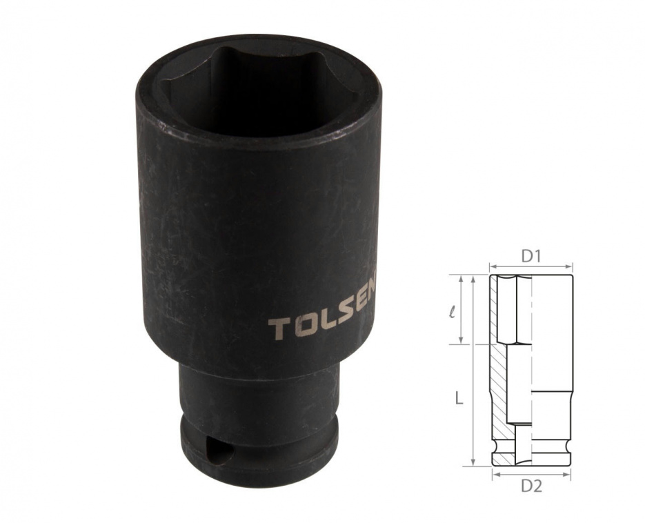 Головка торцевая ударная глубокая шестигранная 1/2", 30 мм TOLSEN TT18280